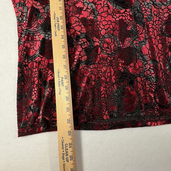 Burnout Top Red Velvet Black Lace Semi Sheer Whimsigoth Witchy - Picture 7 of 9